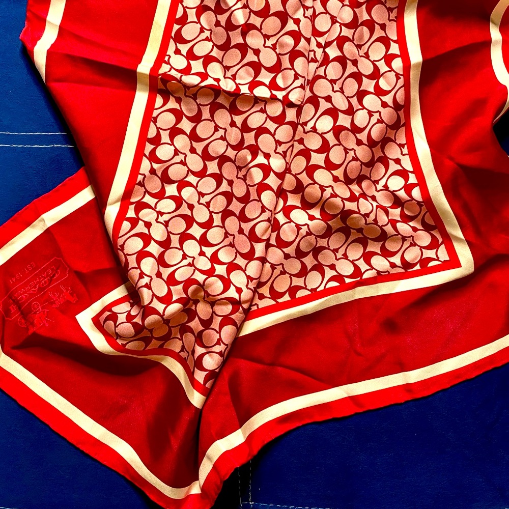 Vintage Coach Signature Raspberry Silk Scarf. No stains No tears. 26in X 26in